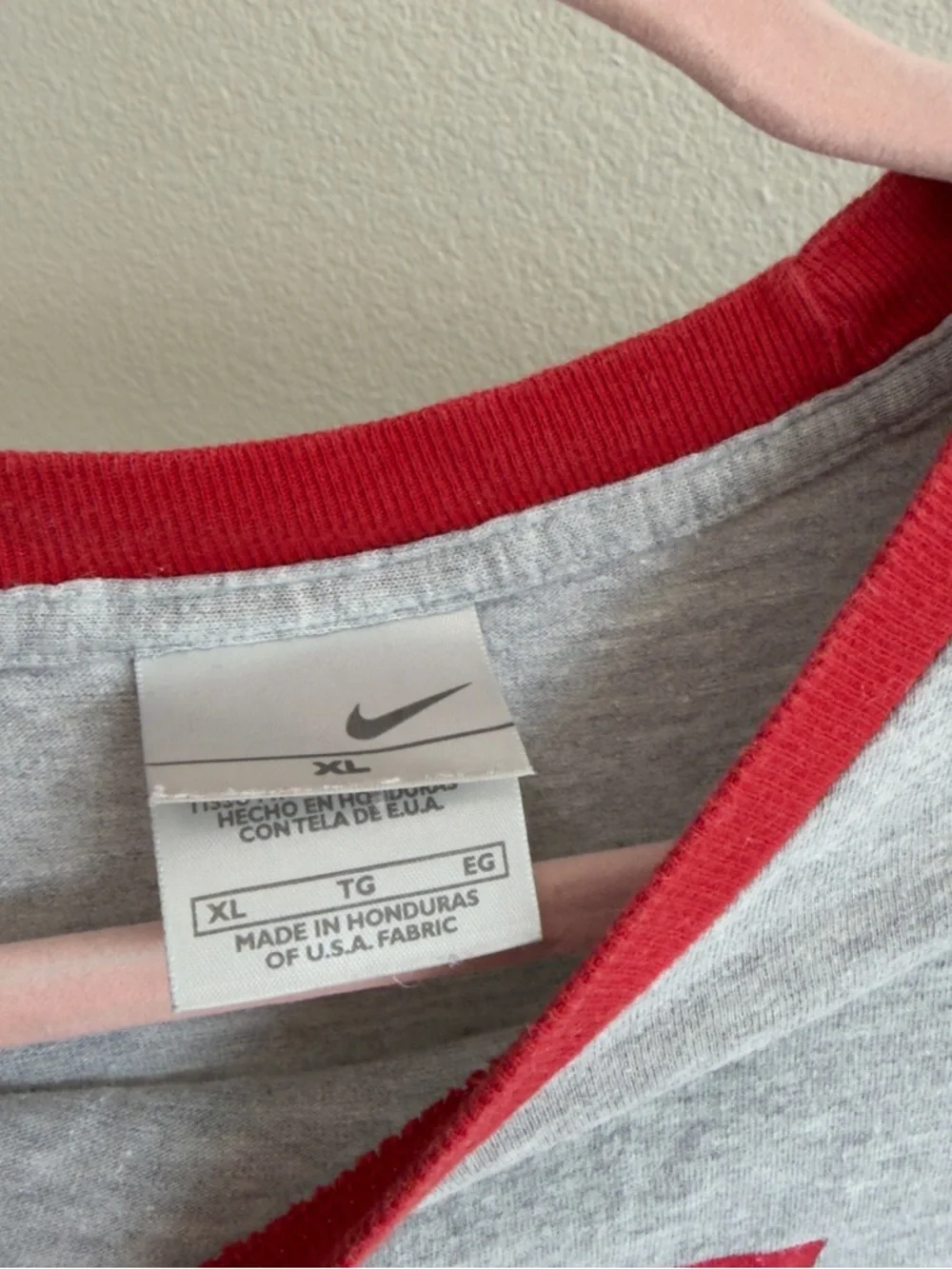 Nike Ringer Tee XL Gray Red Logo Retro Y2K Streetwear Casual Vintage